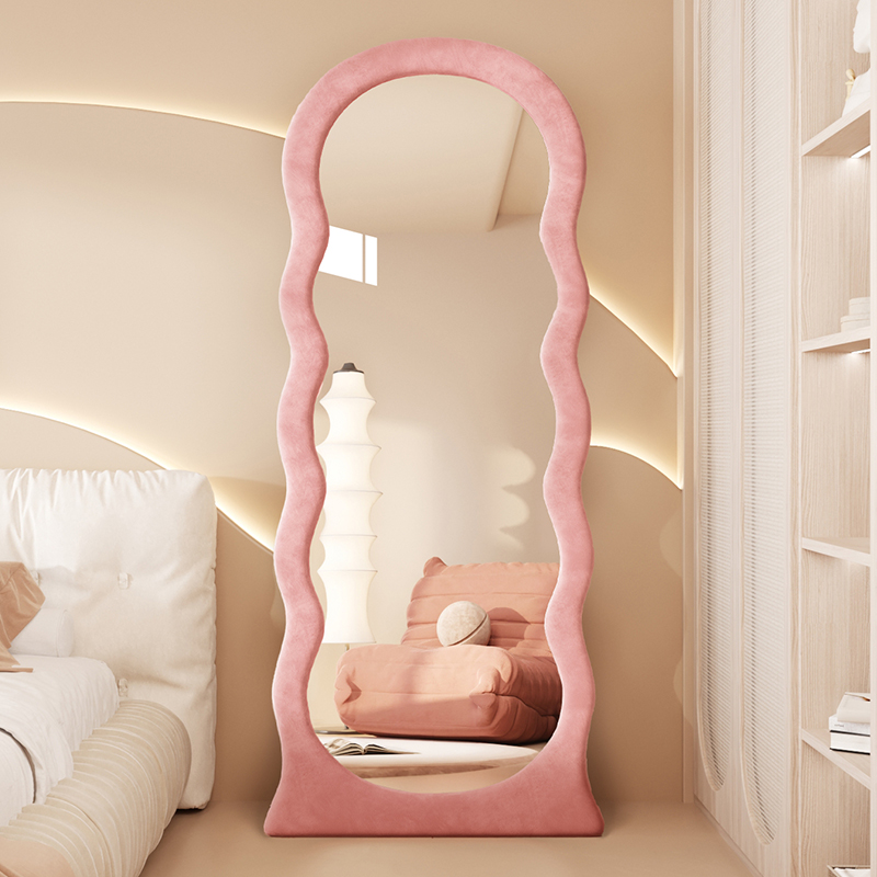 奶油风波浪全身镜子异形穿衣镜卧室不规则落地镜装饰镜家用试衣镜