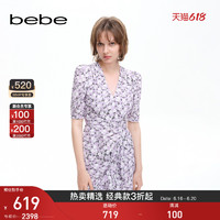 bebe夏季系列女士V领碎花印花茶歇连衣裙250022