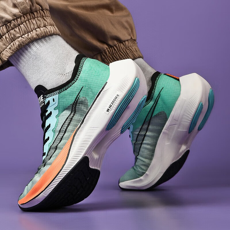 BFM博尔特飞马39跑步鞋男缓震37碳板马拉松竞速慢跑鞋女青少年运动鞋 FLY2登月白冰蓝 37