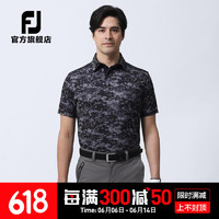 Footjoy新款高尔夫服装男士新款运动舒适golf短袖时尚印花迷彩上衣 迷彩黑80466 L