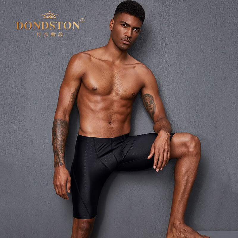 丹帝狮敦（DONDSTON）品牌轻奢游泳裤男士五分专业速干防尴尬竞速大码成人温泉泳衣装备 黑色 L码