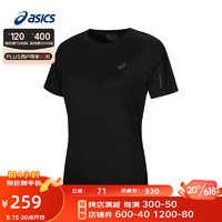 亚瑟士ASICS运动T恤女子舒适透气上衣反光夜跑短袖 2012C833-001 黑色 XL
