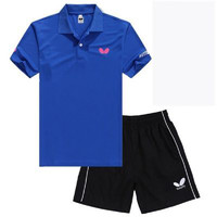 蝴蝶球衣乒乓球服女T恤男短袖夏季透气吸湿速干比赛运动套装 蓝色 L