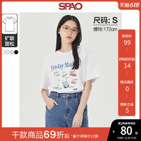 SPAO 韩国明星同款男女2023年夏季复古印花圆领短袖T恤SPRPD26C11