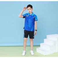 蝴蝶球衣乒乓球服新款套装男士女儿童短袖翻领乒乓球上衣 蓝色童套装 S
