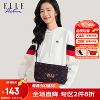 ELLE Active 滿印系列時尚斜挎包女士2023新款刺繡LOGO個性出行包包 黑/紅色