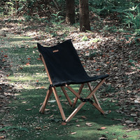 Fantasy Garden 梦花园 实木折叠椅子便携户外休闲露营帆布靠背凳子 沐野黑色