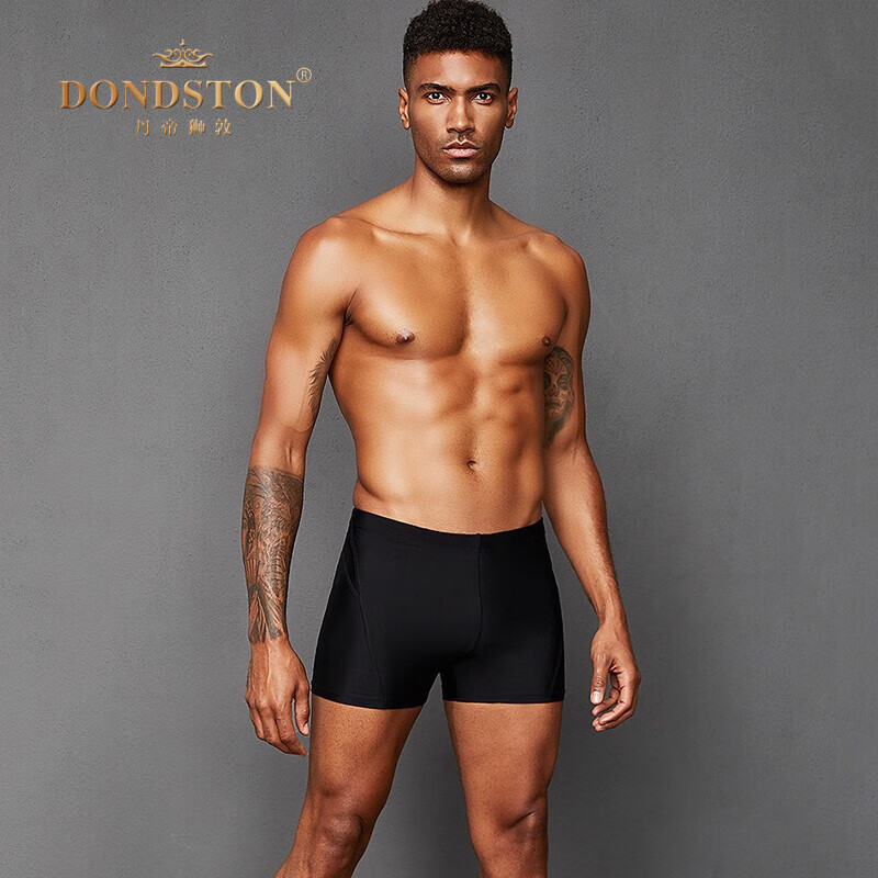 丹帝狮敦（DONDSTON）品牌轻奢游泳裤男士平角泳衣泡温泉防水速干运动成人专业大码泳装 虎鲨黑 L码
