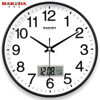 静音挂钟时尚挂表卧室客厅办公现代时钟表简约创意石英钟表电子钟 12英寸（直径30.5厘米） 红色