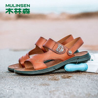 木林森（MULINSEN）凉鞋男夏季新款沙滩鞋防滑耐磨露趾两用凉拖 黄棕 41