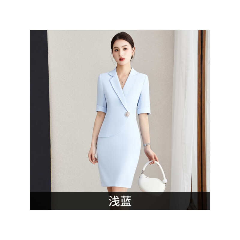 罗蒙（ROMON）夏季短袖职业连衣裙女时尚气质珠宝店售楼部酒店前台接待工作服装 短袖连衣裙 S