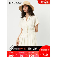 moussy 2023夏季新款西装领衬衫拼接百褶收腰连衣裙028GSZ30-0470 010白色 00001/S