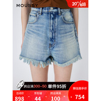 moussy 2023夏季新款休闲易搭配毛边设计短款牛仔裤010GSA11-0480 110蓝色 00001/S