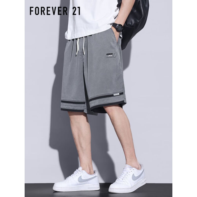 FOREVER 21运动短裤男夏季宽松外穿裤子篮球裤沙滩休闲五分裤 灰色 M码