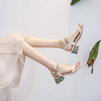 坦博顿（TanBoDun）意尔康旗下女士凉鞋女2023年新款夏季中跟粗跟时装凉鞋一字带 绿色 37