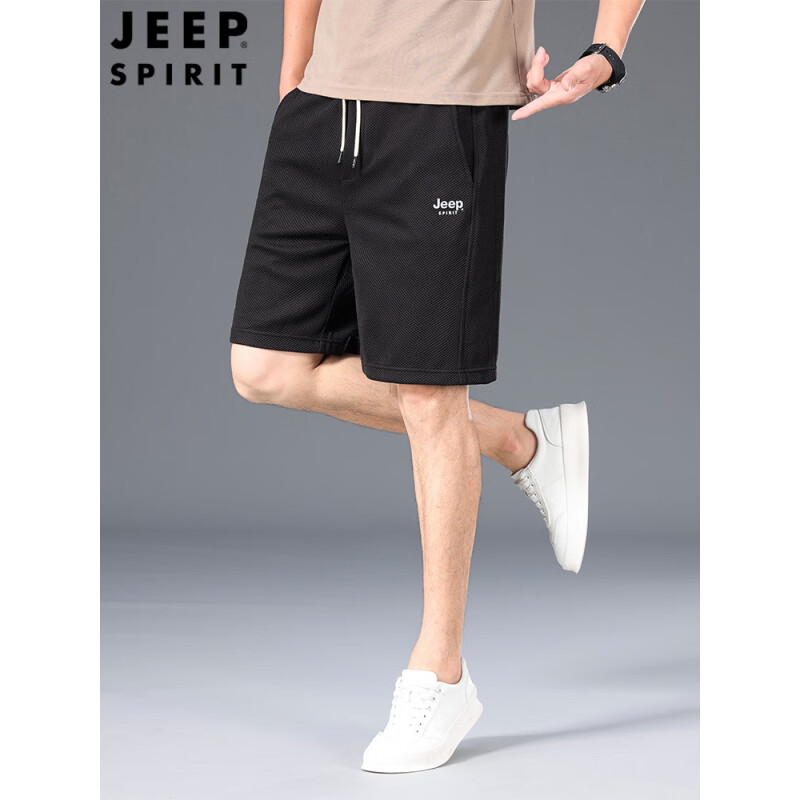 Jeep 吉普 短裤男夏季休闲男士五分裤运动裤沙滩裤宽松中裤裤子 黑色 M