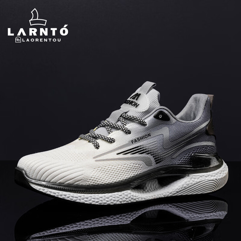 老人头（laorentou）时尚百搭韩版飞织网面运动鞋舒适透气户外休闲鞋男 LA01 灰 40