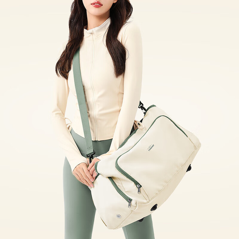 轻骑者手提旅行包女士大容量行李包休闲运动健身包干湿分离背包 1636白