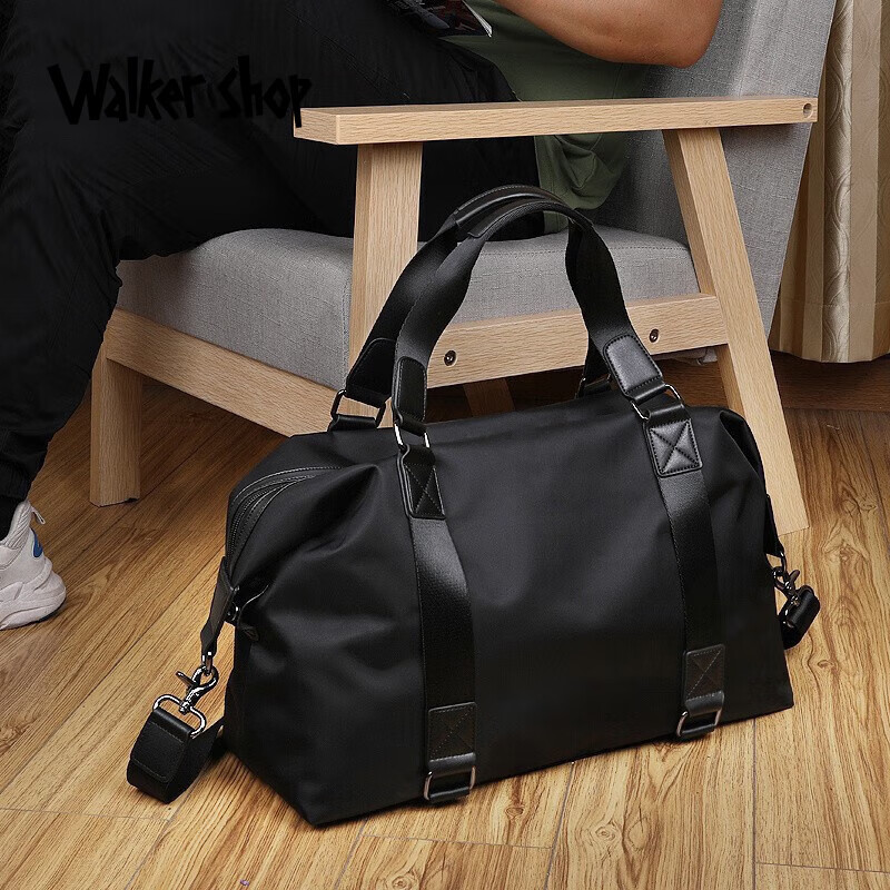 Walker Shop旅行包男士简约休闲健身包手提包大容量短途旅游单肩包行李包 黑色