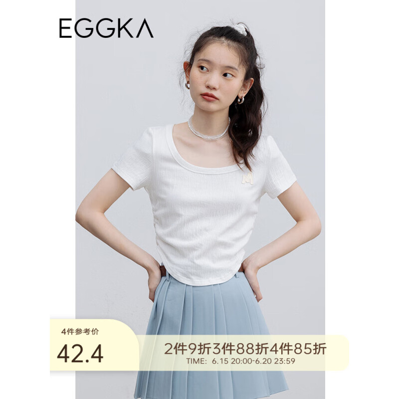 EGGKA  方领短袖t恤女正肩夏季2023年新款设计感小众白色短款上衣 白色 S