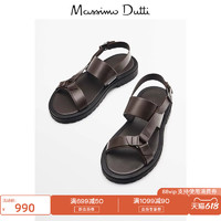 Massimo Dutti 男鞋 2023夏季新款 棕色皮革沙滩凉鞋 12810150700