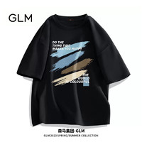 GLM森马集团品牌短袖T恤男士夏季百搭纯棉潮流运动打底衫 黑色 S