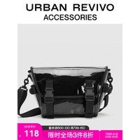URBAN REVIVO2023夏季新款男士潮酷感街头风透明斜挎包UAMB32080 黑色