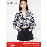 MO&Co.2023夏新品解构斑马纹衬衫短款上衣MBC2TOP010设计感小众 黑白虎纹色 XS/155