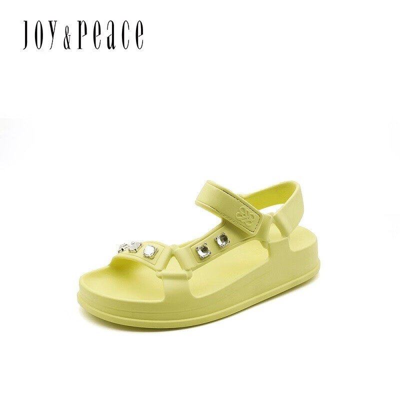 真美诗（Joy&peace）2023年夏季新款商场同款闪耀水钻魔术贴平底凉鞋10681WL3 黄色 37