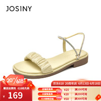 卓诗尼（Josiny）凉鞋女一字带夏天2023新款时尚气质百搭仙女风鞋子 浅黄色 35标准码