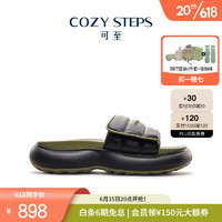 COZY STEPS可至女士23夏季新品轻氧系列回弹氧气鞋厚底拖鞋凉鞋 曜石黑+油橄榄绿 35