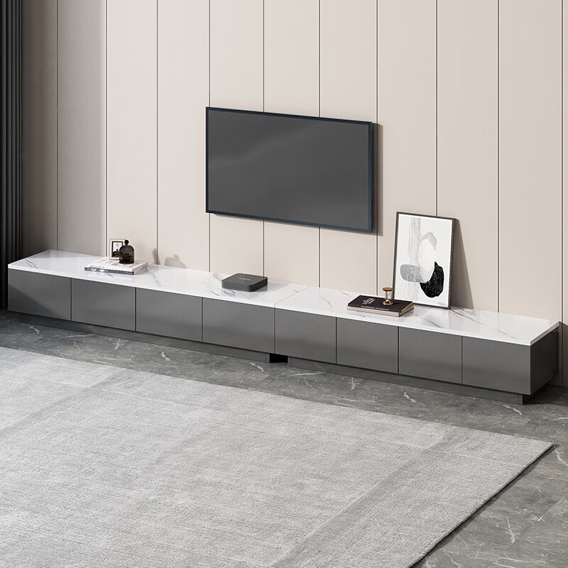 宜造（YIZAO）电视柜北欧客厅家用现代简约落地柜岩板色小户型茶几电视机柜组合 灰+白大理石纹色3.0M