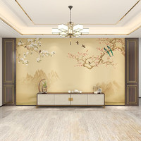 慕槿思格新中式电视背景墙纸现代简约山水客厅花鸟壁画壁布 HN-966 无缝无纺布/平方