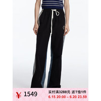 UOOYAA/乌丫2023夏季新款「1998」高腰拼接运动休闲裤下装 黑色 S