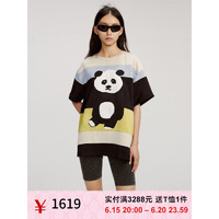 UOOYAA/乌丫2023秋季新款「纸片熊猫」拼接贴布绣熊猫T恤短袖上衣 条纹 L