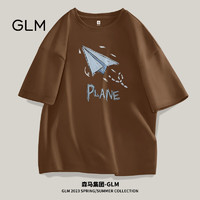 GLM森马集团品牌短袖t恤男休闲时尚校园风学生青少年潮牌纯棉款体恤 咖#蓝飞机 4XL