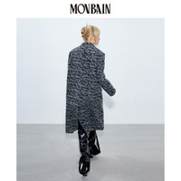 MOVBAIN2022秋冬新品灰色豹纹宽肩大衣 日本进口羊毛面料长款外套