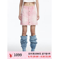 UOOYAA/乌丫2023夏季新款LOVE50%胶囊系列粉色水洗牛仔半裙 粉色 S