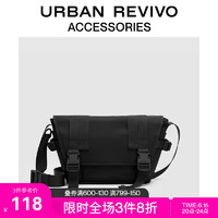 URBAN REVIVO2023夏季新款男士时尚百搭拼接织带斜挎包UAMB32060 黑色
