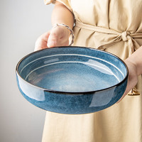 悠瓷（youcci）复古窑变釉加厚陶瓷碗 创意沙拉碗家用汤菜碗面碗单个北欧餐具 7英寸沙拉碗-秋水色