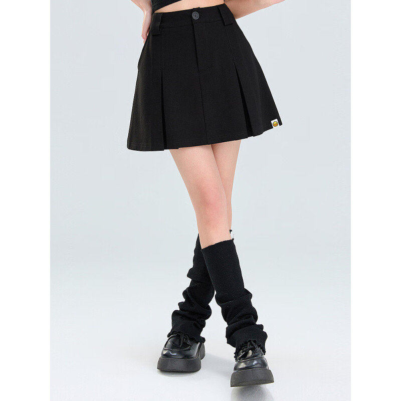 B.Duck小黄鸭半截裙2023年夏季新品宽松休闲学院风短裙 黑色 S