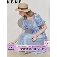 KBNE蓝色连衣裙2023女夏季中长款法式港味复古chic裙子 淡蓝色 M