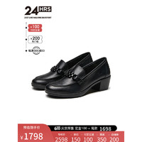 24HRS/西班牙24小时进口女士优雅中跟单鞋 舒适缓震透气小牛皮鞋H24580 黑色 37