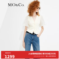 MO&Co.2023夏新品桑蚕丝泡泡袖短袖短款薄款针织衫开衫MBC2CAR012 米白色 XS/155