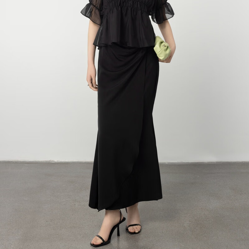 洛可可（ROCOCO）2023年春季新品气质扭结线条设计感收腰显瘦黑色半身裙鱼尾裙 黑色 M