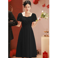 塞德勒（SAIDELE）黑色小晚礼服平时可穿泡泡袖演出聚会轻礼裙赫本订婚连衣裙 黑色 XS(建议75-85斤)