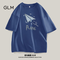 GLM森马集团品牌短袖t恤男休闲时尚校园风学生青少年潮牌纯棉款体恤 雾霾蓝#蓝飞机 M