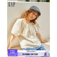 Gap女装夏季2023新款纯棉气质宽松泡泡袖衬衫665315休闲上衣 灰白色 160/80A(XXS)
