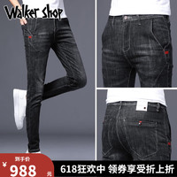 Walker Shop牛仔裤新款薄款男式修身韩版潮流弹力男装青年牛仔长裤 8605黑色 28