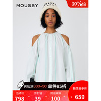 moussy 2023夏季新款气质淑女风条纹露肩长袖衬衫女010GSS30-0700 111浅蓝色 00020/F